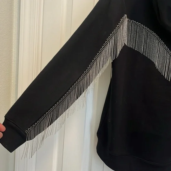All Saints Giselle Chain Fringe Black Hoodie M - Picture 6 of 12